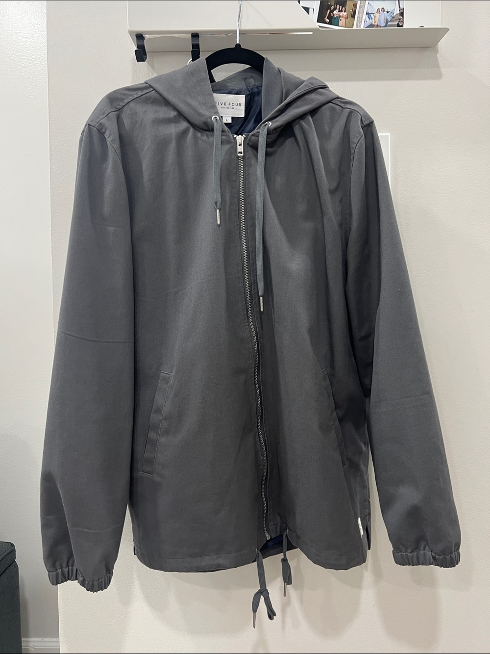 Five Four Men's Hooded Zip Windbreaker in Charcoal Gray